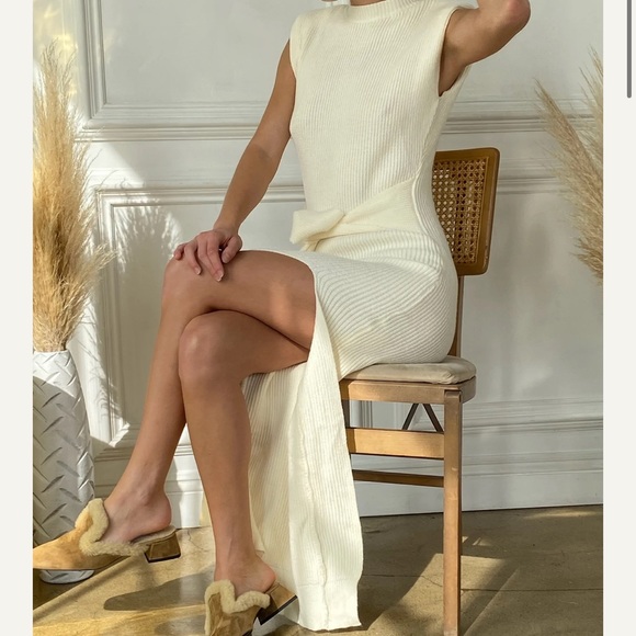 Isalis Knit Structured Cream Tie Dress - Picture 7 of 10